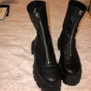 Women’s platform leather edgy biker boot